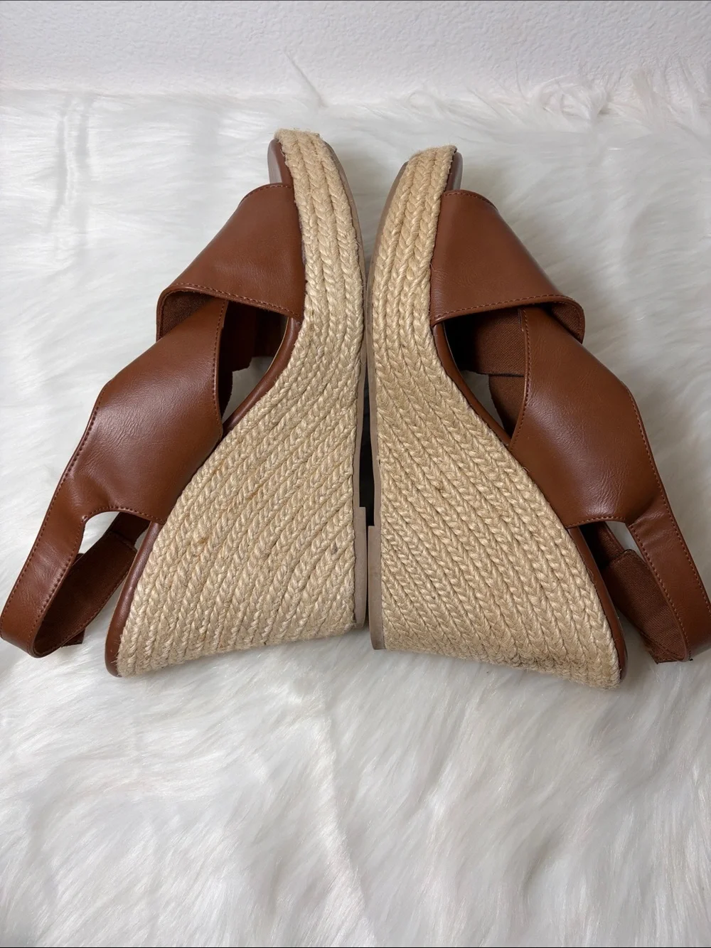 American Eagle Outfitters Tan Brown Espadrille Wedge Slingback Sandals